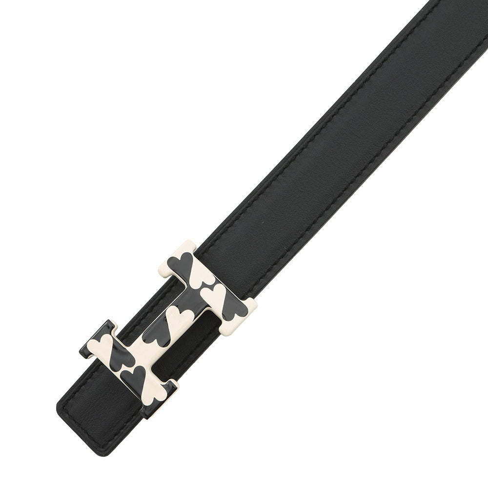 HERMES H enamel cool buckle reversible belt Black/Gold Swift Leather Epsom Size 85