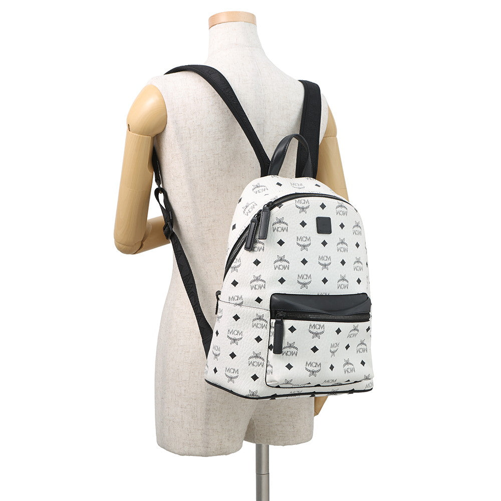 MCM Visetos Stark Backpack White/BlackMMKCSVE02WT001 Leather