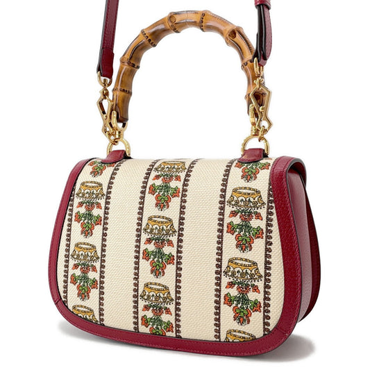 GUCCI MUSIC IS MINE Bamboo 3WAY Handbag Red/Ivory679632 Leather Canvas Size Medium