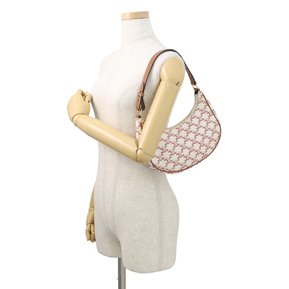 CELINE Ava Triomphe One Shoulder Bag Ivory/Red193952 PVC Leather