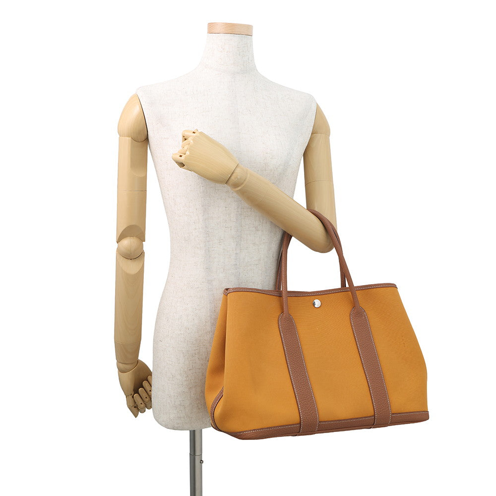 HERMES Garden Party Saffron/Gold Toile Officier Negonda Leather Size PM