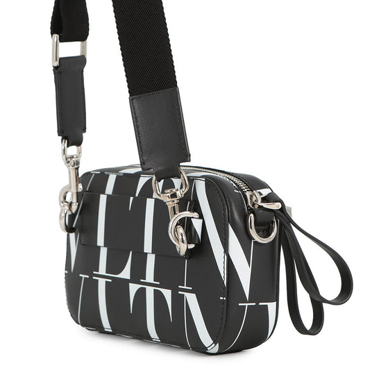 Valentino Garavani Full logo Shoulder Bag Black/White Leather