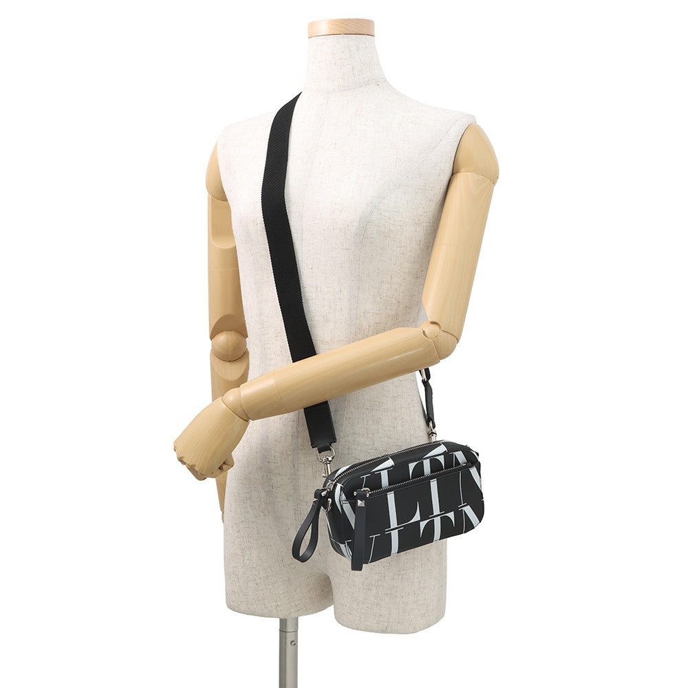 Valentino Garavani Full logo Shoulder Bag Black/White Leather