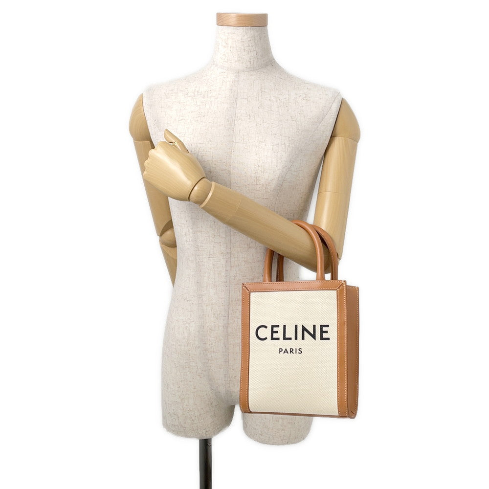 CELINE Vertical Cabas 2-way Tote Natural/Tan193302 Canvas Leather Size Mini