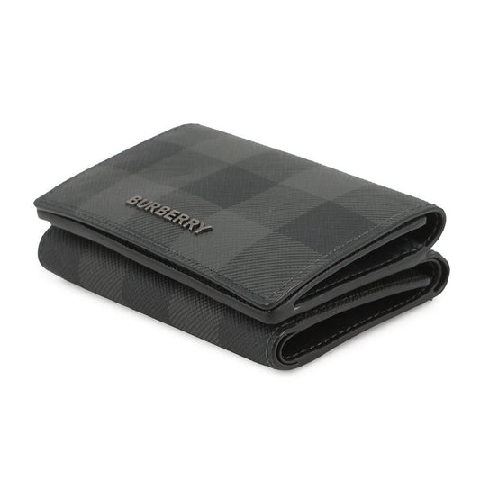 BURBERRY Check Pattern Compact Wallet Charcoal Grey8062606 Leather