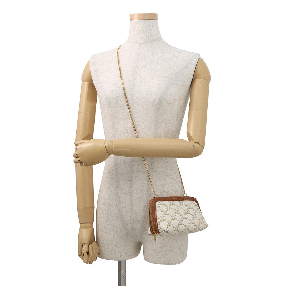 CELINE Triomphe ChainShoulder Bag White/Tan10E382CBX.01TA PVC Leather