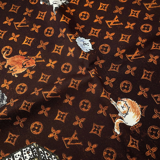 LOUIS VUITTON Carre・Catogram Size 90 Brown/OrangeMP2266 Silk100%