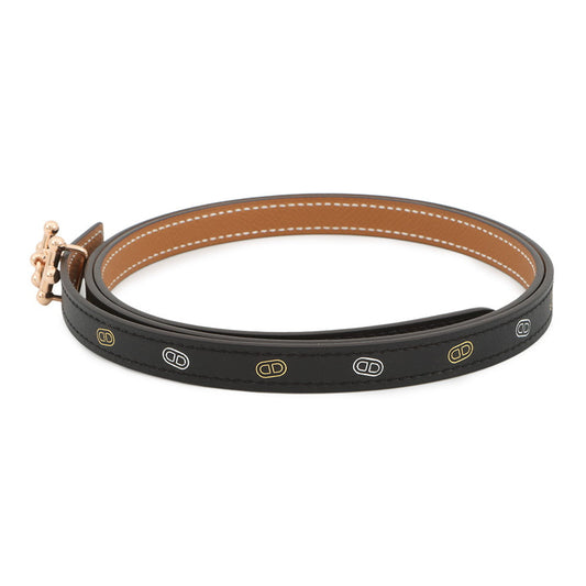 HERMES Gallopin Buckle Sur Mer Belt Black/Gold/Multicolor Swift Leather Epsom Size 90