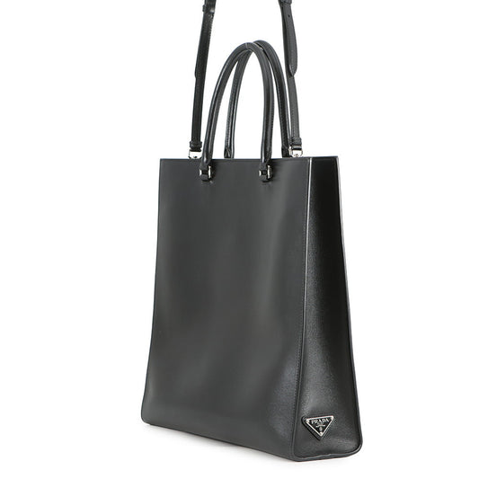 PRADA Triangle Logo Tote Bag Black1BA332 Leather