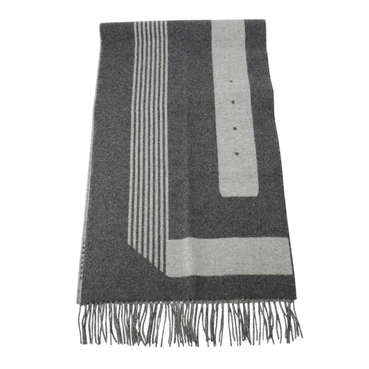 HERMES Scarf《Sangle a Boucle》 Antogracito/Gris Clair Cashmere100%