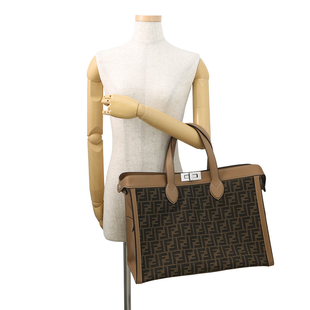 FENDI Peekaboo I See You Zucca Forty 8 Camel/Brown7VA566 Leather Canvas