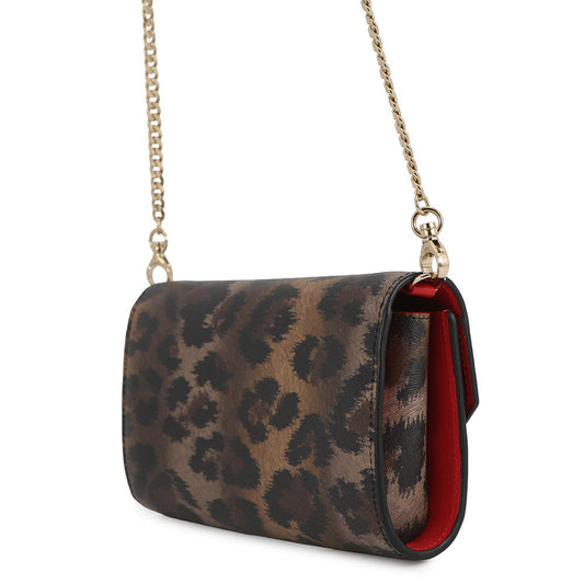 Christian Louboutin LOUBI54 Leopard Pattern 2-Way Chain Wallet Brown3235267 Leather