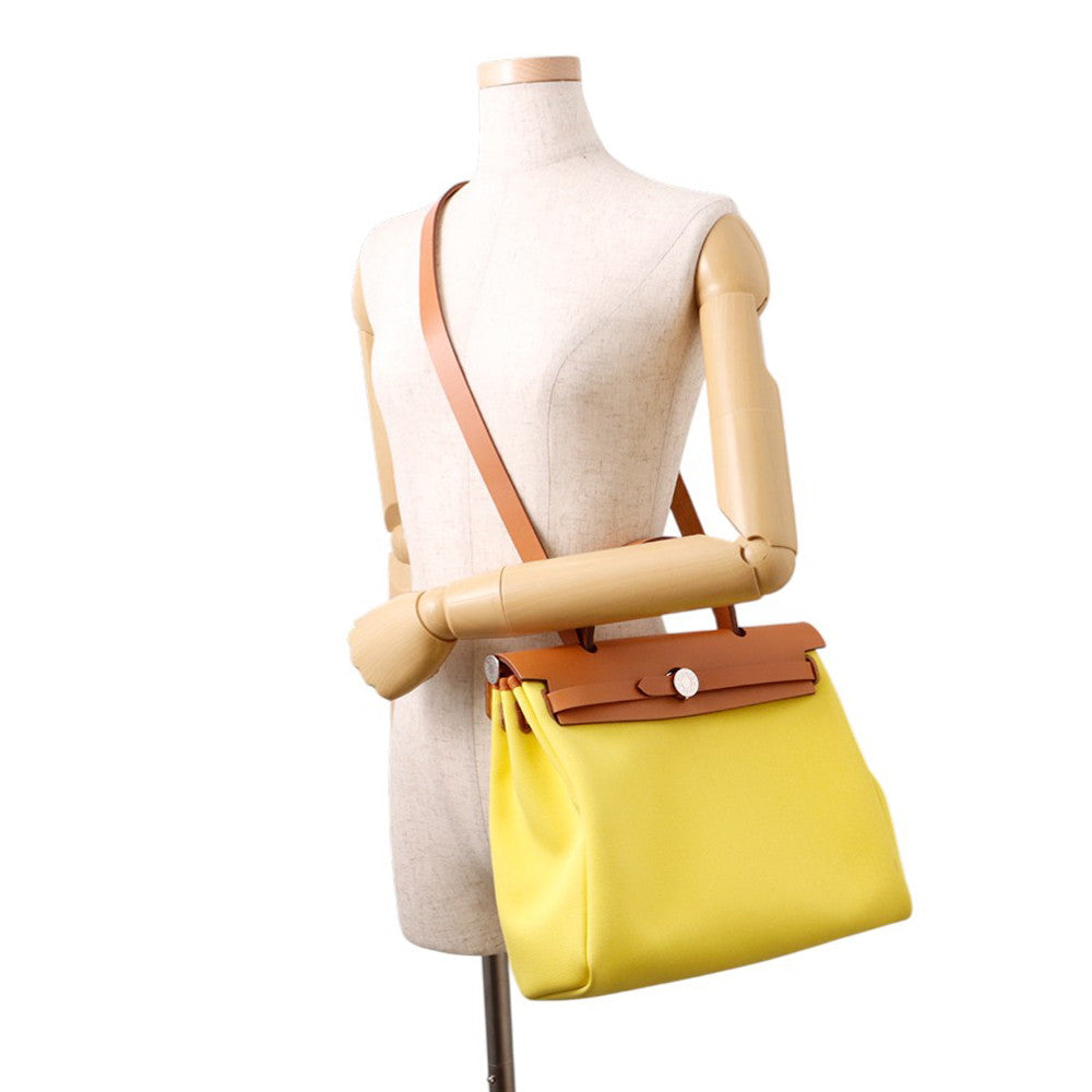 HERMES Herbag Zip Le Tournet Citron/Natural Toile Officier Vache Hunter Leather Size PM