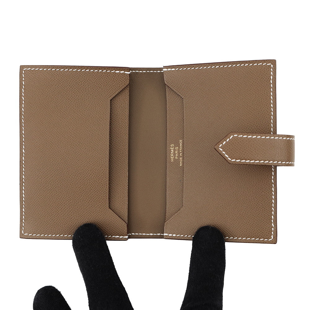 HERMES Bearn Card Case Etoupe Veau Madame