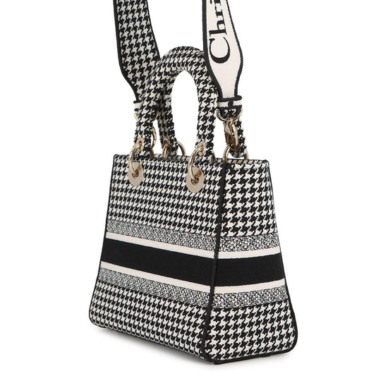 Dior LADY D-LITE Houndstooth Black/WhiteM0565OZAE Canvas Size Medium