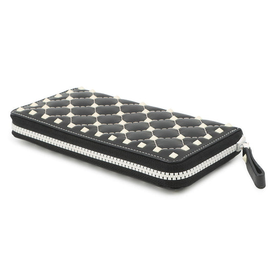 Valentino Garavani Lock Studded Round Zip Long Wallet Black Leather