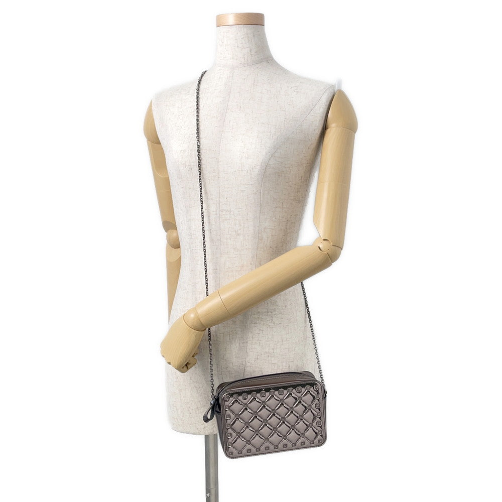 Valentino Garavani Rock Studded Embossed ChainShoulder Bag GunMetalicQW0P0R59IIZ Patent Leather