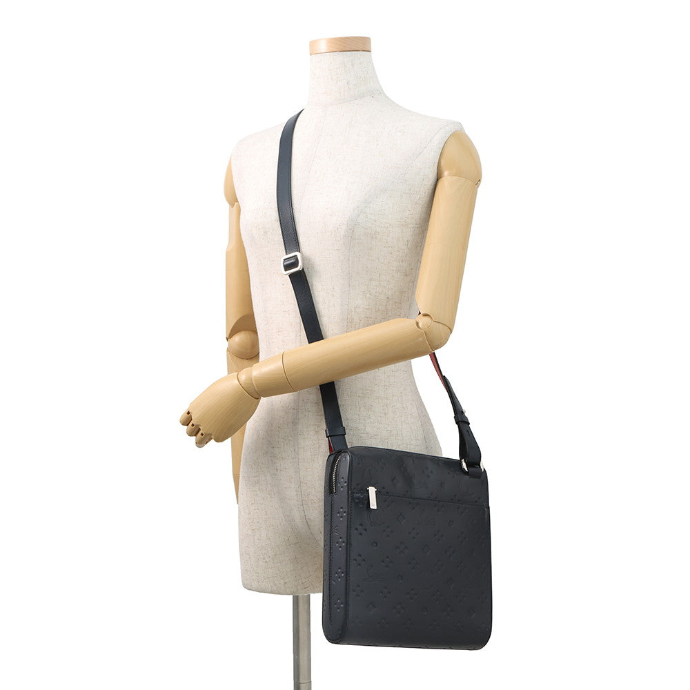 Christian Louboutin Logo Embossed Shoulder Bag Navy PVC Leather