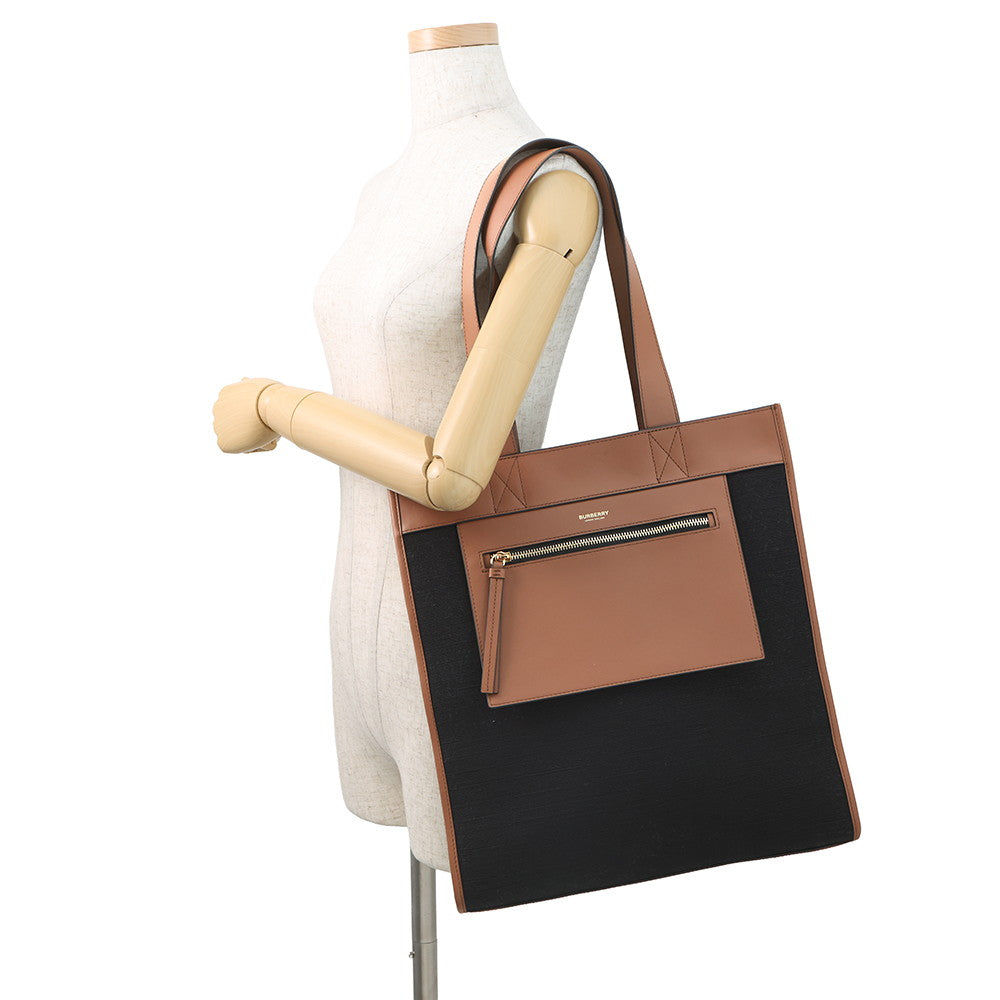 BURBERRY Logo Tote Bag Black/Brown8093453 Canvas Leather