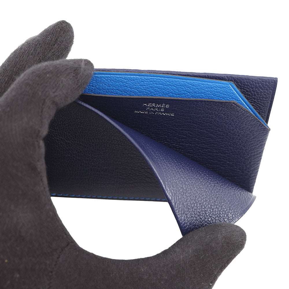 HERMES Card Case "HSellier" Verso Blue Indigo/Blue Hydra Evergrain