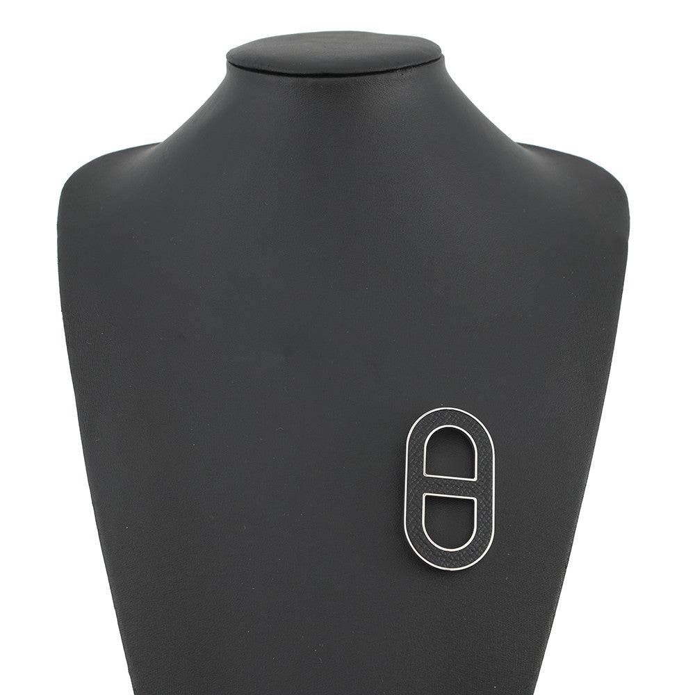 HERMES Chaine d'Ancre Brooch Black Epsom Metal
