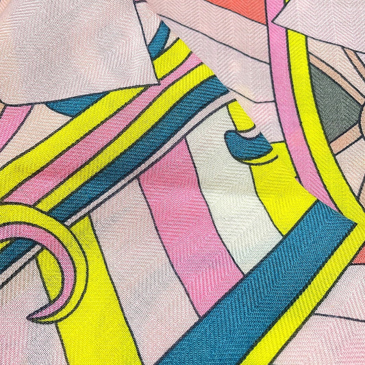 HERMES Giant Square Fauve Rainbow Size 140 Rose/Jaune vif/Etoupe Cashmere70% Silk30%