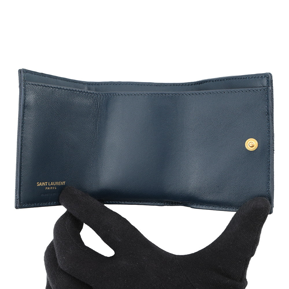 SAINT LAURENT PARIS Tiny Monogram Compact Wallet Navy505118 Leather