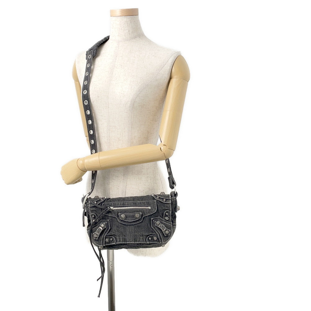 BALENCIAGA Luca Goal Shoulder Bag Gray/Black719082 Denim Size XS