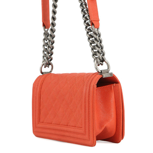 CHANEL Boy Chanel ChainShoulder Bag OrangeA67085 Caviar Leather Size Small