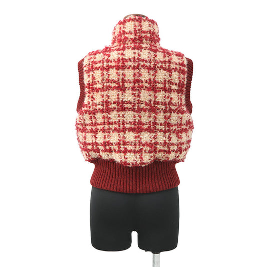 CHANEL Tweed CC Logo Down Vest Size 34 Red/BeigeP77367 Mohair 43% Wool 41% Polyester9% Nylon5% Linen2%