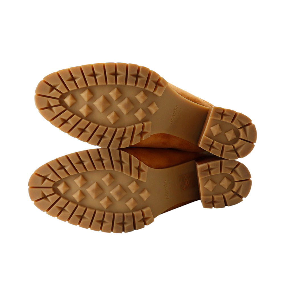 HERMES Mule Flore BrownH222057Z Chevre LeatherVelour Sheepskin Size 37