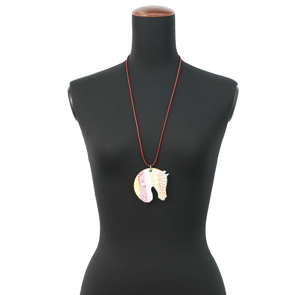 HERMES Tattersall Tattoo Necklace Size GM Rouge Grenat Lacquer Swift Leather