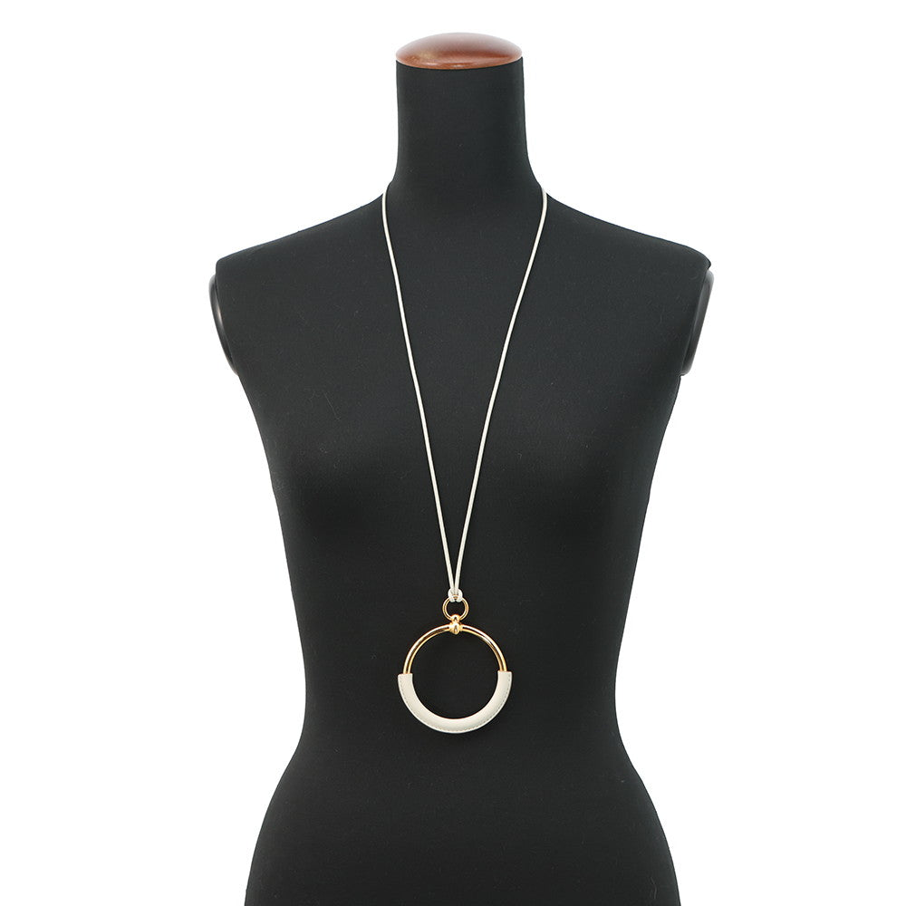 HERMES Loop Grand Necklace Beton Swift Leather Metal