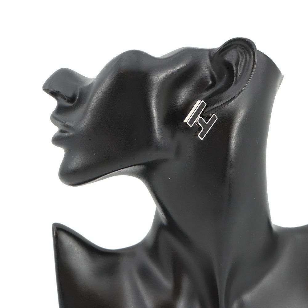 HERMES Single earring "H" Black Metal