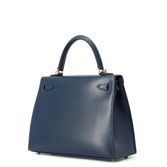 HERMES Kelly Sellier Blue de Prusse Box Calf Leather Size 25