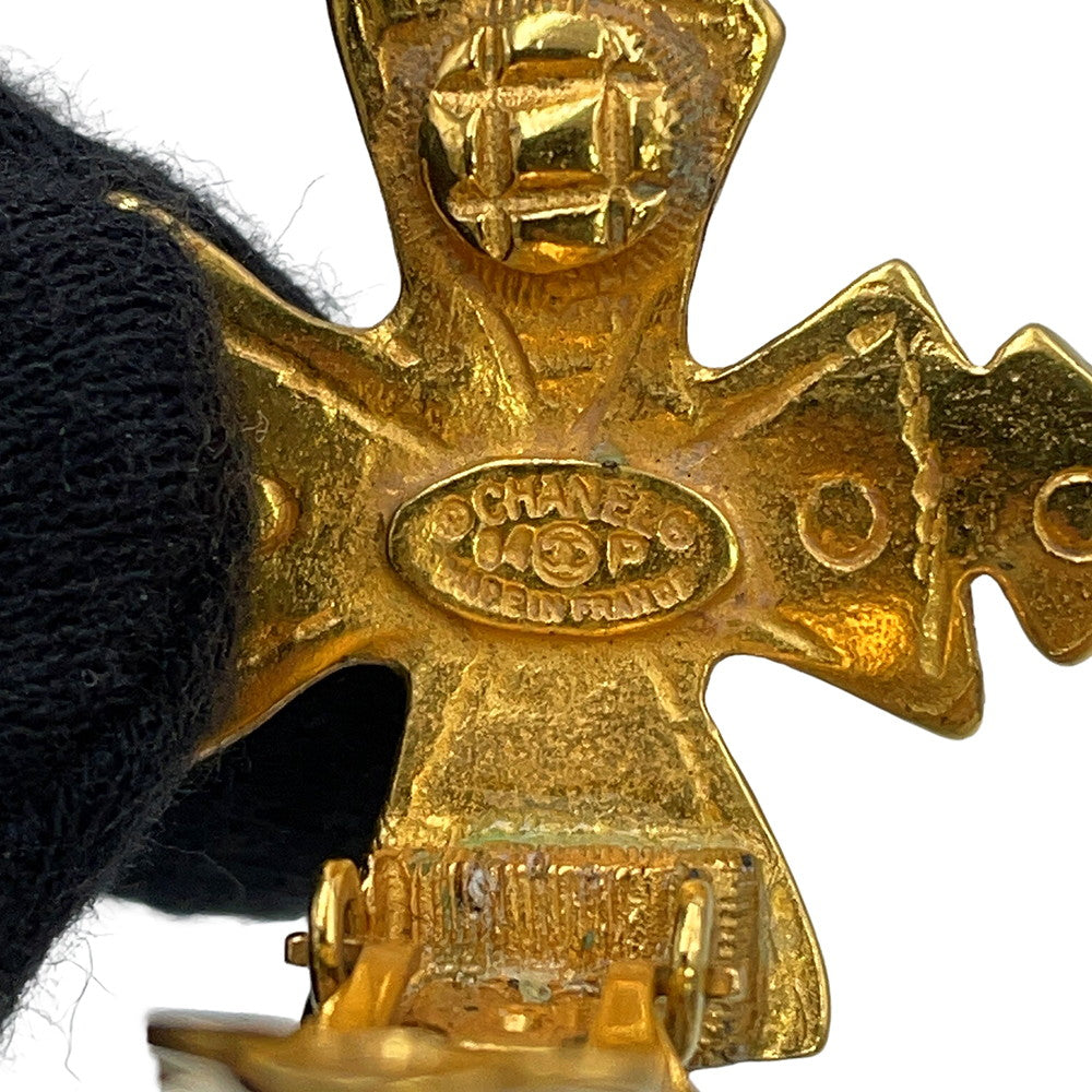 CHANEL CC Logo Cloth Earring Gold Metal