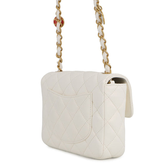 CHANEL Mini Matelasse Medal Chainshoulder Bag WhiteAS3738 Lambskin