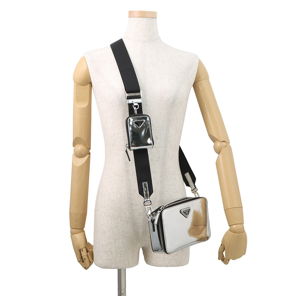 PRADA Brique Shoulder Bag Silver2VH070 Leather