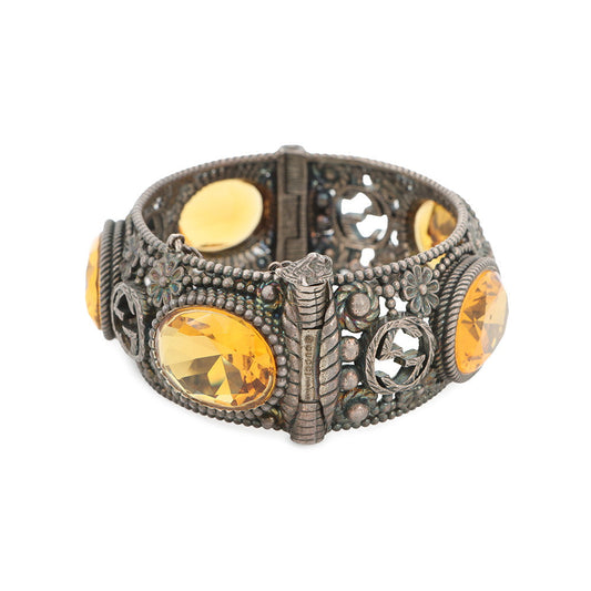GUCCI Interlocking G Flower Bangle Size 17 Silver/Yellow SV925