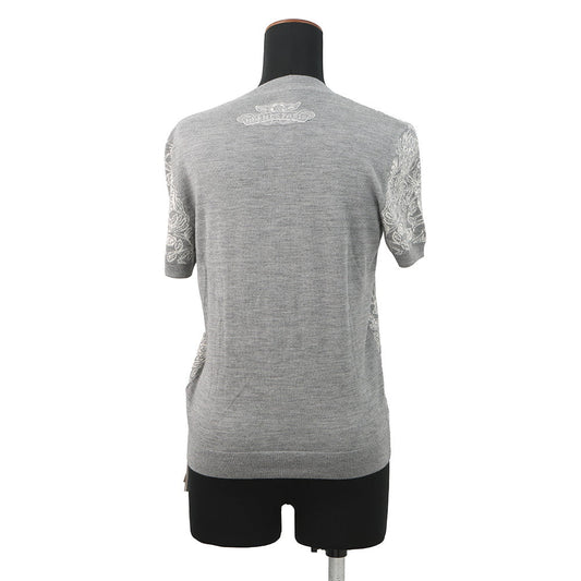 HERMES Jungle Love Short Sleeve Knit Size 38 Gray/White Cashmere46% Silk46% Nylon8%