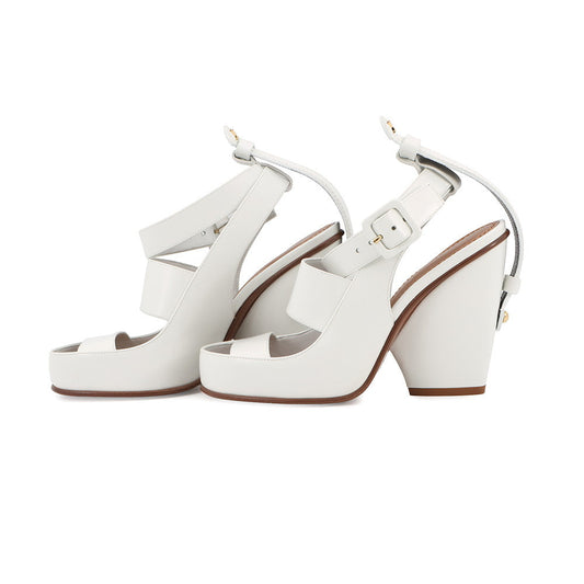 LOUIS VUITTON Trinity Line Heel Sandals White Leather Size 36
