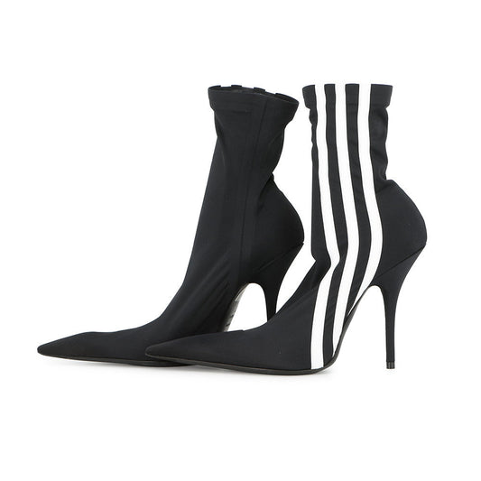 BALENCIAGA Adidas Collaboration Knife Booties Black/White724073 Polyester Size 37