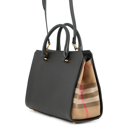 BURBERRY Banwell 2way Handbag Black/Beige8084023 Leather Canvas Size Small