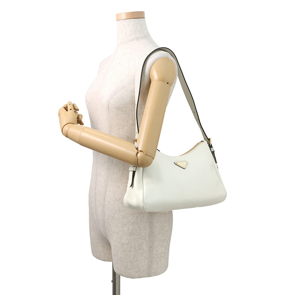 PRADA Eme Shoulder Bag White1BC229 Leather Size Medium