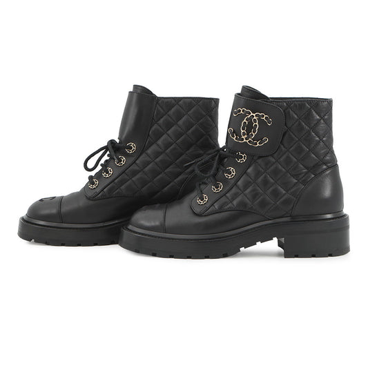 CHANEL Matelasse short boots BlackG36424 Leather Size 37.5C