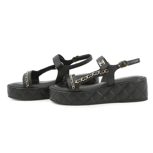 CHANEL Chain strap Sandals BlackG46300 Leather Size 38