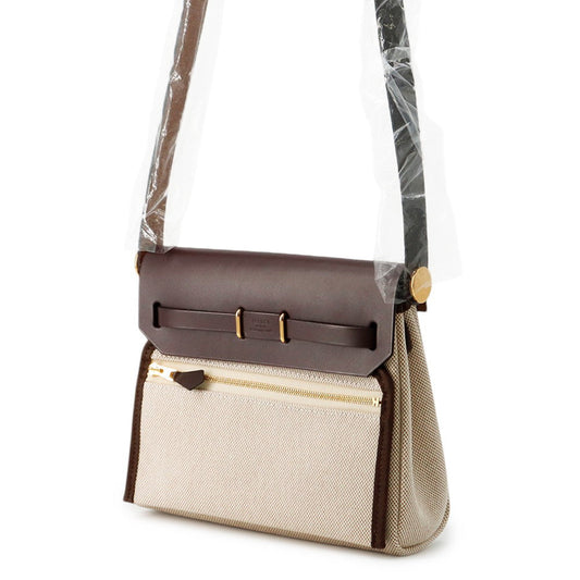 HERMES Herbag zip Ecru/Ebene Toile H Vache Hunter Leather Size Mini