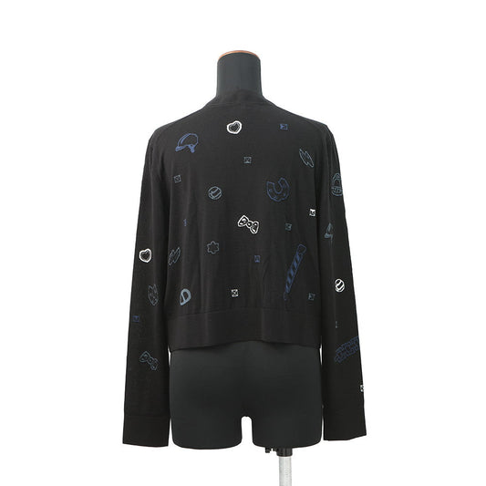 HERMES Lightweight cardigan with long sleeves and the Candy Libris Bandana motif Size 42 BlackH5H2729D3 Wool 96% Nylon 3% Polyurethane1%