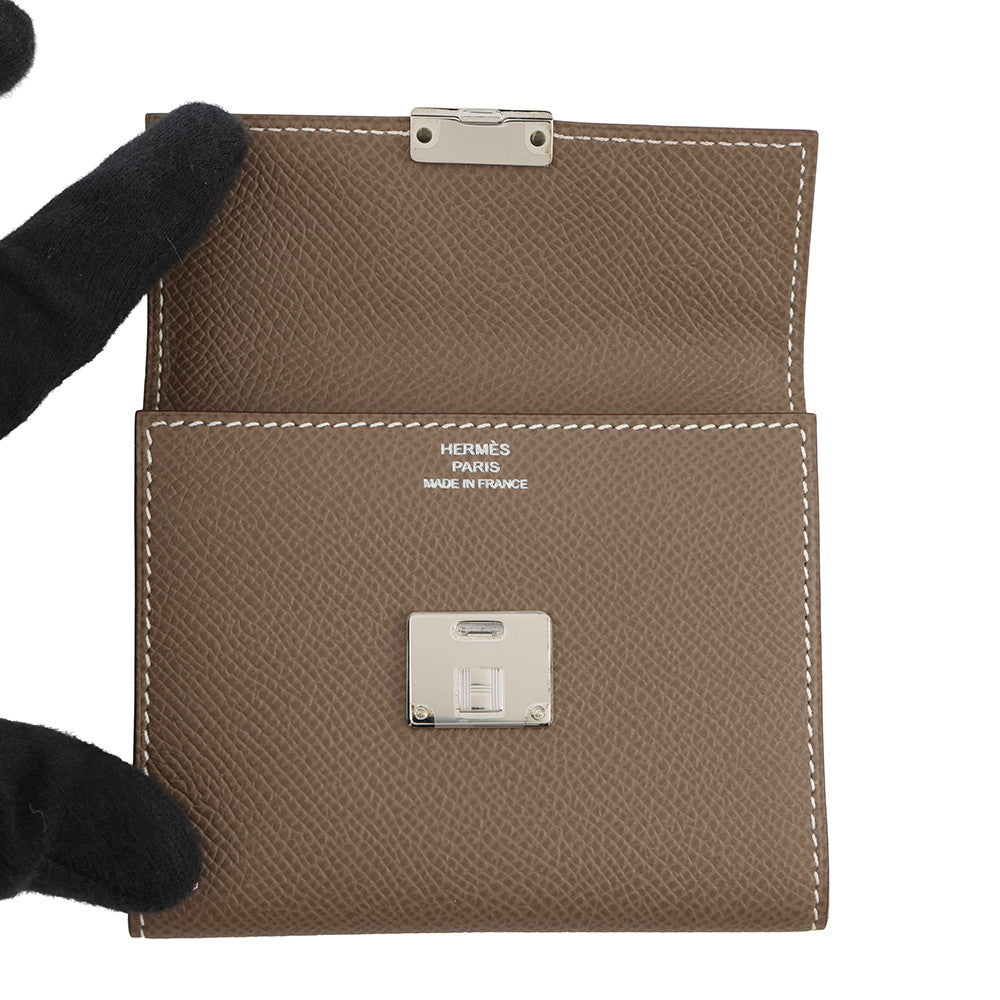 HERMES Clic Card Case Etoupe Epsom