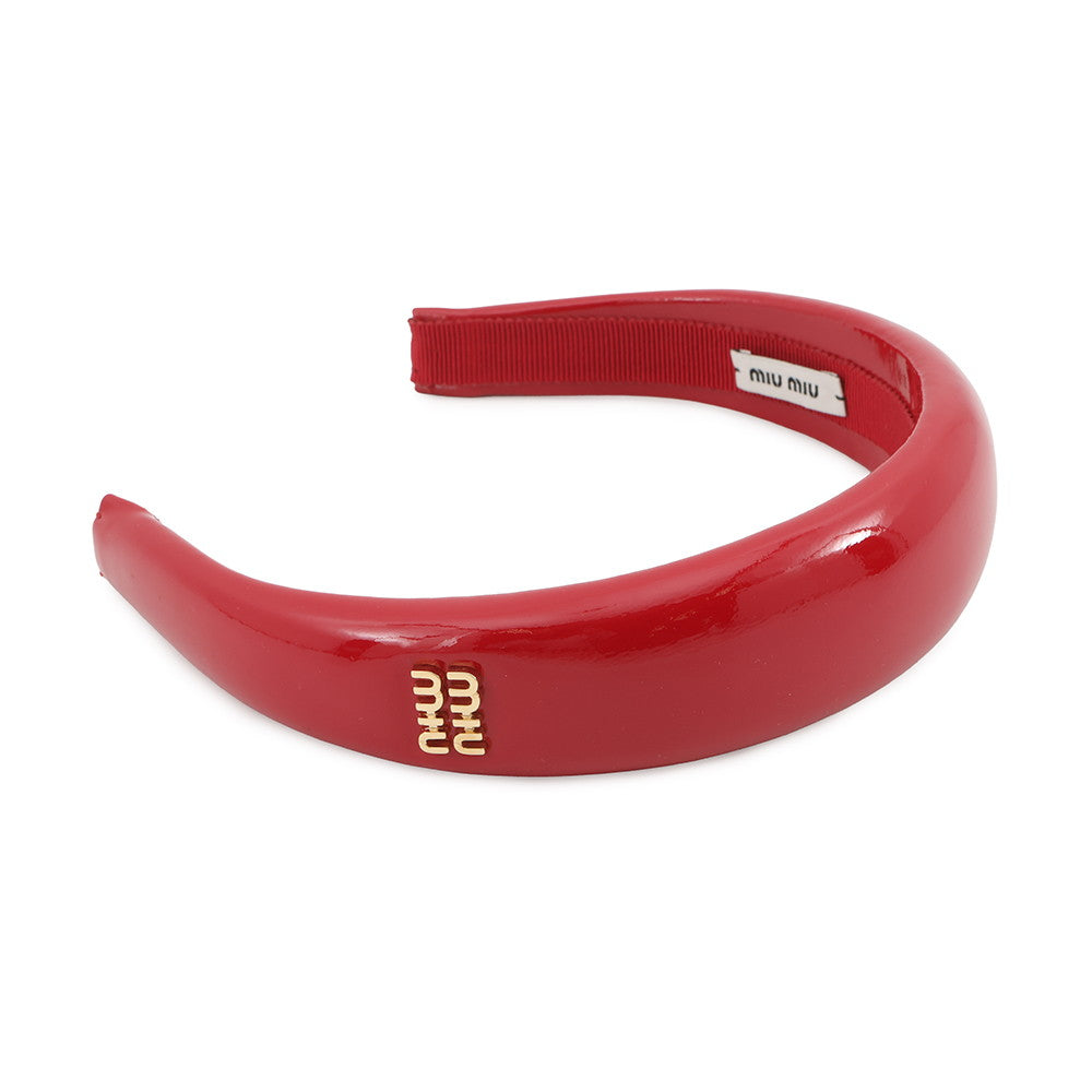 MIUMIU logo headband Red5IH025 Patent Leather